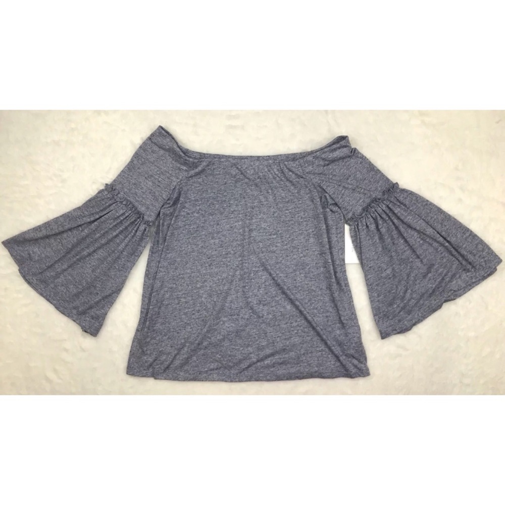 NWT HALSTON Gray Knit Off The Shoulder Peasant Top - Picture 4 of 4